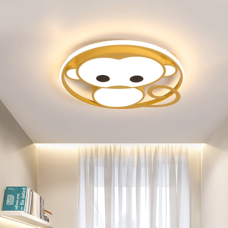 Monkey Kids Bedroom Ceiling Fixture Aluminum Cartoon LED Flush Mount Lamp in Yellow/Blue Clearhalo 'Ceiling Lights' 'Close To Ceiling Lights' 'Close to ceiling' 'Flush mount' Lighting' 787003