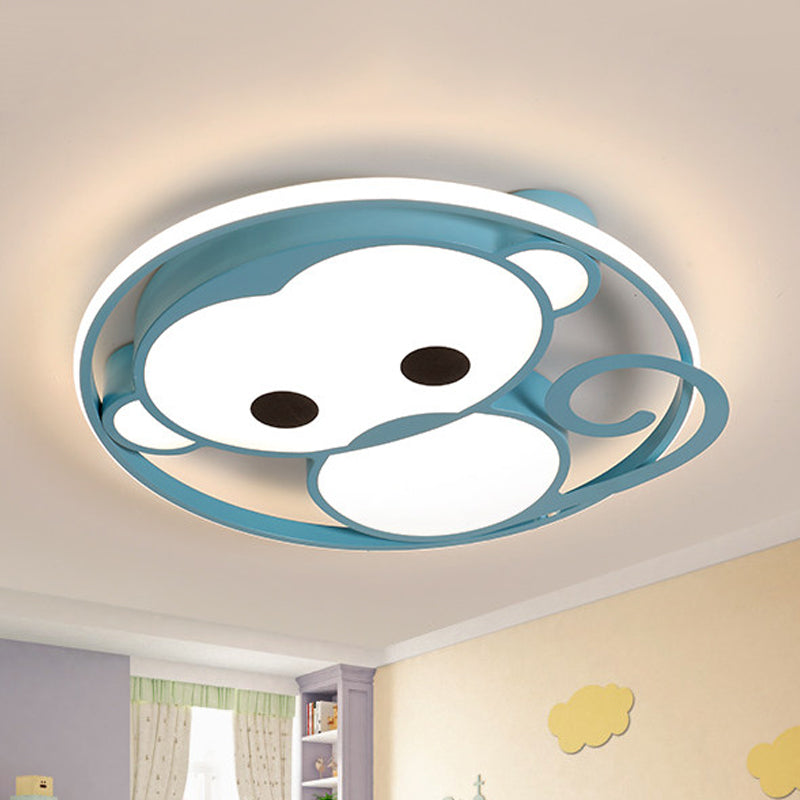 Monkey Kids Bedroom Ceiling Fixture Aluminum Cartoon LED Flush Mount Lamp in Yellow/Blue Blue Clearhalo 'Ceiling Lights' 'Close To Ceiling Lights' 'Close to ceiling' 'Flush mount' Lighting' 787006