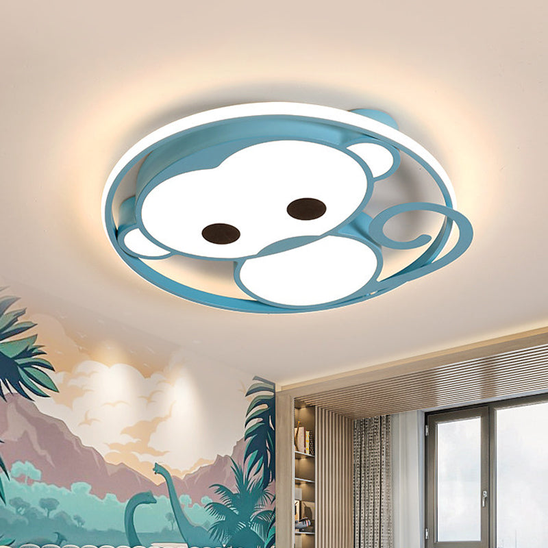 Monkey Kids Bedroom Ceiling Fixture Aluminum Cartoon LED Flush Mount Lamp in Yellow/Blue Clearhalo 'Ceiling Lights' 'Close To Ceiling Lights' 'Close to ceiling' 'Flush mount' Lighting' 787007