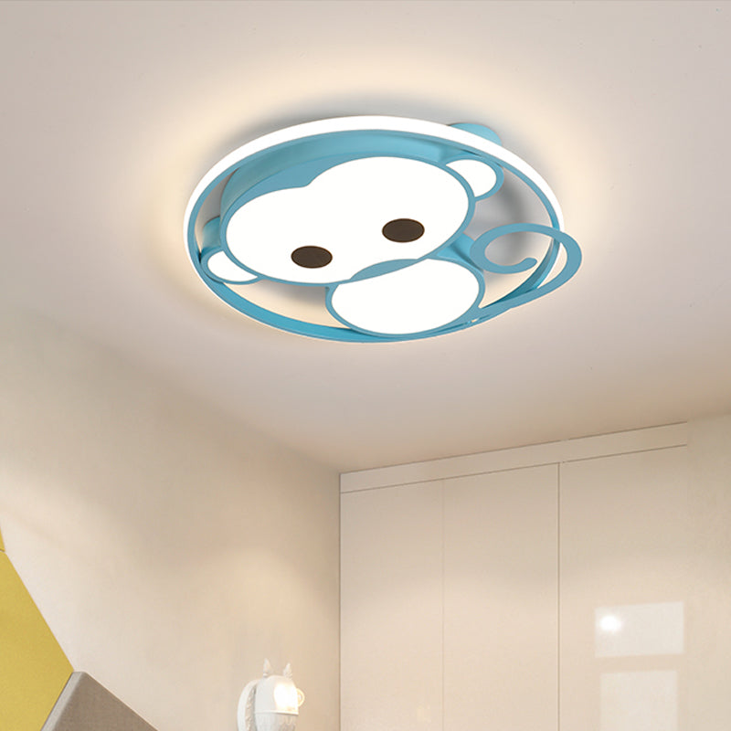 Monkey Kids Bedroom Ceiling Fixture Aluminum Cartoon LED Flush Mount Lamp in Yellow/Blue Clearhalo 'Ceiling Lights' 'Close To Ceiling Lights' 'Close to ceiling' 'Flush mount' Lighting' 787008