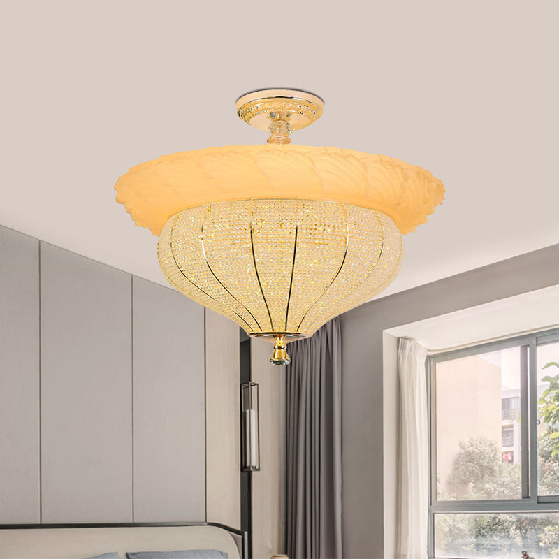 LED Semi Flush Industrial Urn Shape Crystal-Encrusted Close to Ceiling Light in Gold Gold Clearhalo 'Ceiling Lights' 'Close To Ceiling Lights' 'Close to ceiling' 'Semi-flushmount' Lighting' 787010