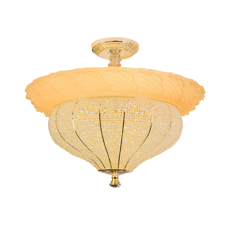 LED Semi Flush Industrial Urn Shape Crystal-Encrusted Close to Ceiling Light in Gold Clearhalo 'Ceiling Lights' 'Close To Ceiling Lights' 'Close to ceiling' 'Semi-flushmount' Lighting' 787011