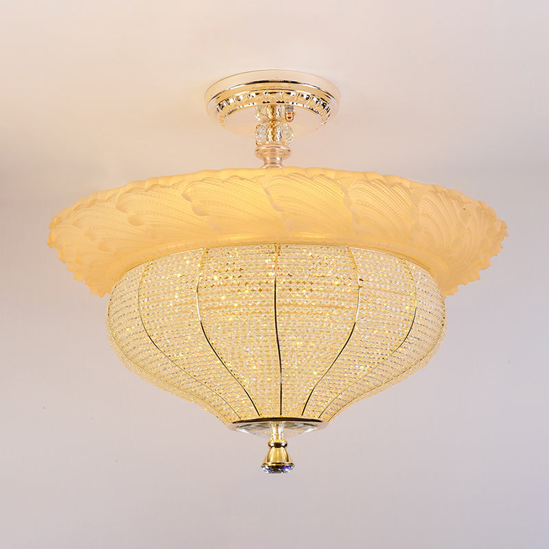 LED Semi Flush Industrial Urn Shape Crystal-Encrusted Close to Ceiling Light in Gold Clearhalo 'Ceiling Lights' 'Close To Ceiling Lights' 'Close to ceiling' 'Semi-flushmount' Lighting' 787012