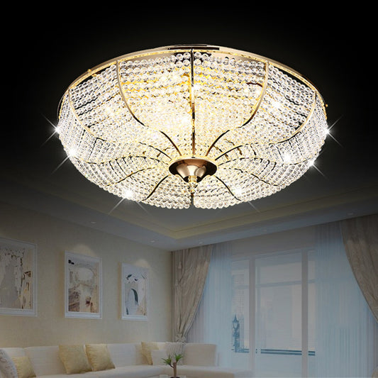 LED Beaded Flush Mount Lamp Simple Style Gold Finish Crystal Ceiling Mounted Fixture for Living Room Gold Clearhalo 'Ceiling Lights' 'Close To Ceiling Lights' 'Close to ceiling' 'Flush mount' Lighting' 787022