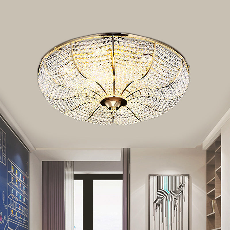 LED Beaded Flush Mount Lamp Simple Style Gold Finish Crystal Ceiling Mounted Fixture for Living Room Clearhalo 'Ceiling Lights' 'Close To Ceiling Lights' 'Close to ceiling' 'Flush mount' Lighting' 787023