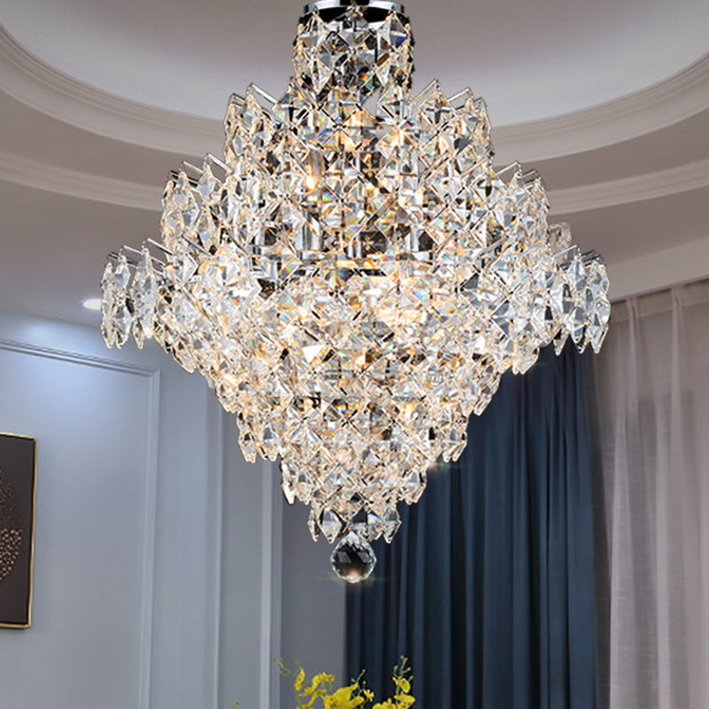 8 Bulbs Faceted Crystal Semi Flush Light Modernist Tiered Living Room Ceiling Fixture Chrome Clearhalo 'Ceiling Lights' 'Close To Ceiling Lights' 'Close to ceiling' 'Semi-flushmount' Lighting' 787034