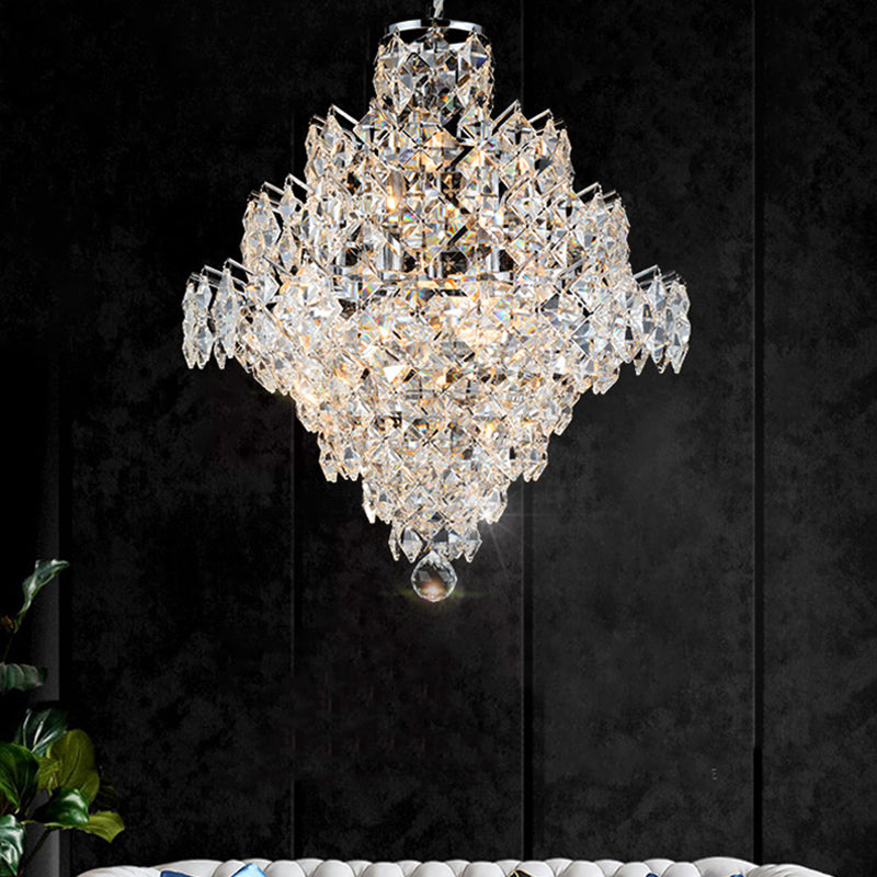 8 Bulbs Faceted Crystal Semi Flush Light Modernist Tiered Living Room Ceiling Fixture Clearhalo 'Ceiling Lights' 'Close To Ceiling Lights' 'Close to ceiling' 'Semi-flushmount' Lighting' 787035