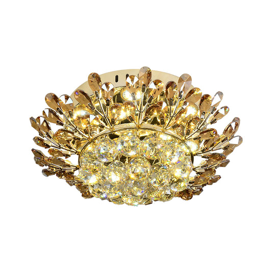 Cognac and Clear Crystal Gold Ceiling Lamp Branch LED Contemporary Flush Mount Lighting Fixture in Gold for Living Room Clearhalo 'Ceiling Lights' 'Close To Ceiling Lights' 'Close to ceiling' 'Flush mount' Lighting' 787043