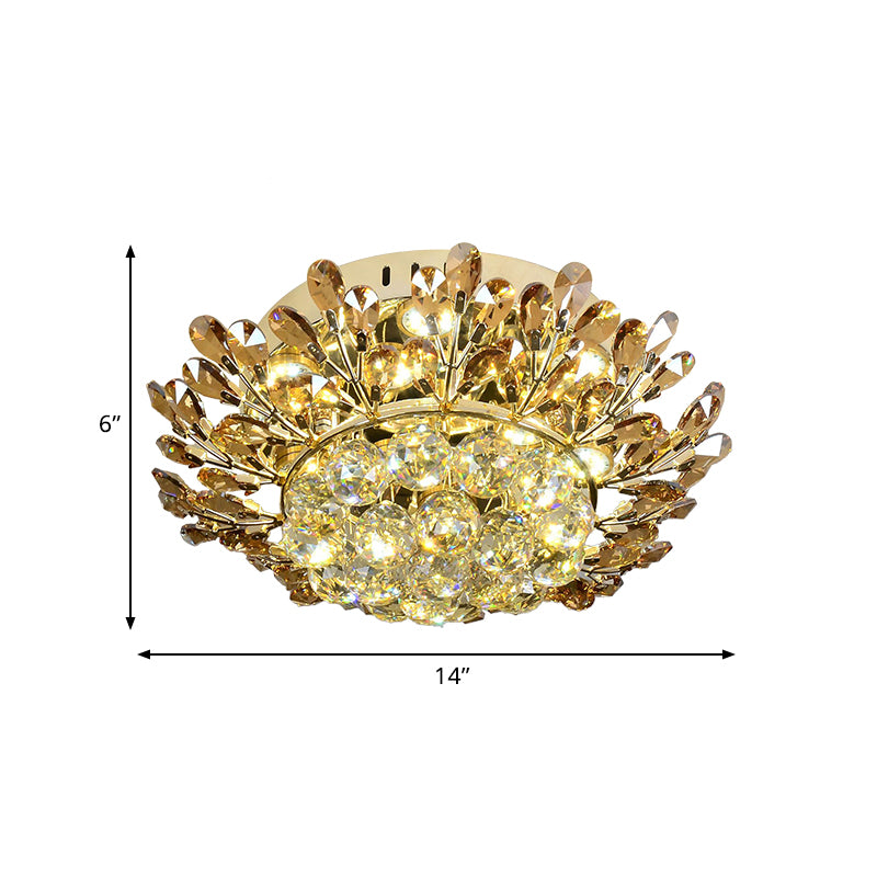 Cognac and Clear Crystal Gold Ceiling Lamp Branch LED Contemporary Flush Mount Lighting Fixture in Gold for Living Room Clearhalo 'Ceiling Lights' 'Close To Ceiling Lights' 'Close to ceiling' 'Flush mount' Lighting' 787045