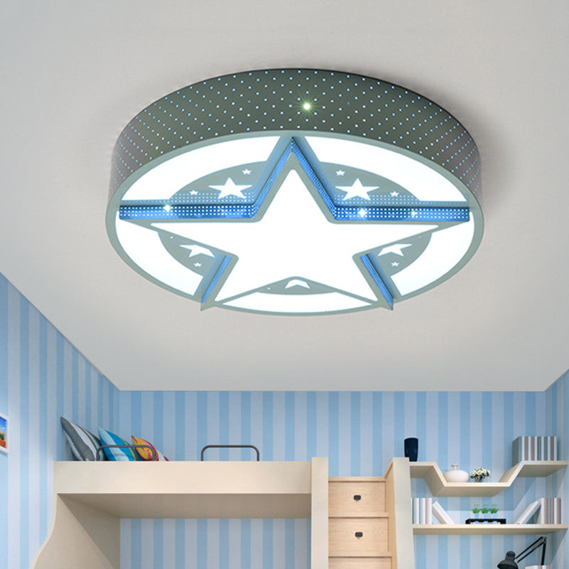 Star Badge Hollowed Out Ceiling Flush Cartoon Acrylic Kids Bedroom LED Flushmount Lighting in Blue Blue Clearhalo 'Ceiling Lights' 'Close To Ceiling Lights' 'Close to ceiling' 'Flush mount' Lighting' 787046