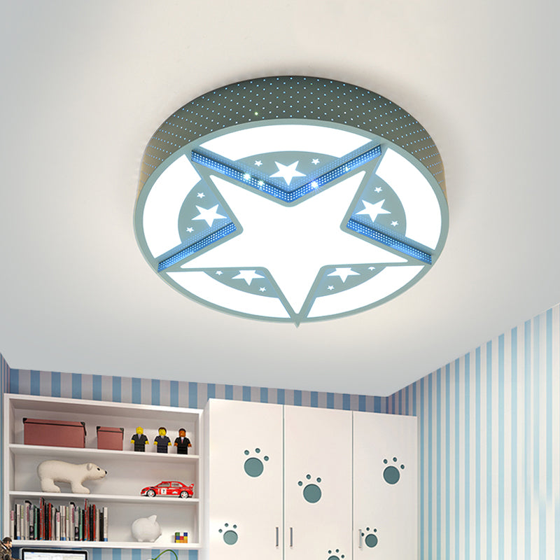 Star Badge Hollowed Out Ceiling Flush Cartoon Acrylic Kids Bedroom LED Flushmount Lighting in Blue Clearhalo 'Ceiling Lights' 'Close To Ceiling Lights' 'Close to ceiling' 'Flush mount' Lighting' 787047