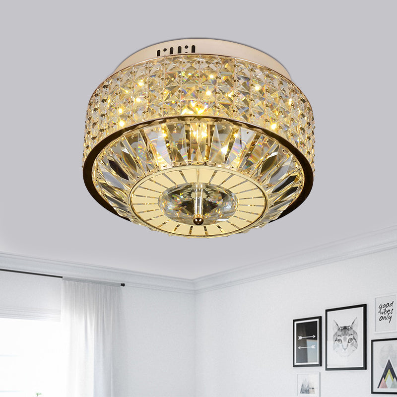 Modern Round Ceiling Mount 12"/16" Wide LED Faceted Crystal Flush Light Fixture in Gold for Bedroom Gold 12" Clearhalo 'Ceiling Lights' 'Close To Ceiling Lights' 'Close to ceiling' 'Flush mount' Lighting' 787050