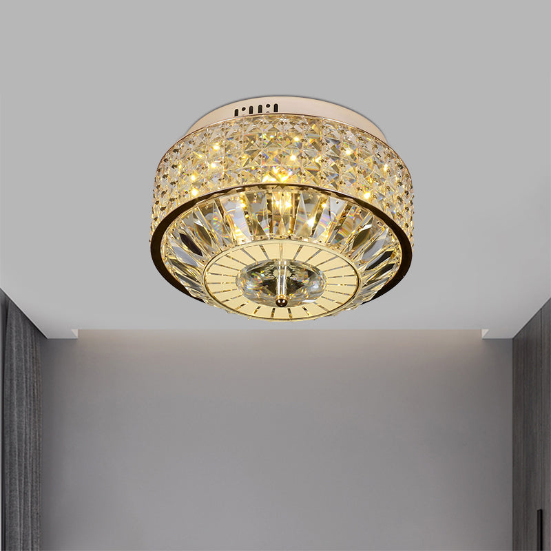 Modern Round Ceiling Mount 12"/16" Wide LED Faceted Crystal Flush Light Fixture in Gold for Bedroom Clearhalo 'Ceiling Lights' 'Close To Ceiling Lights' 'Close to ceiling' 'Flush mount' Lighting' 787051