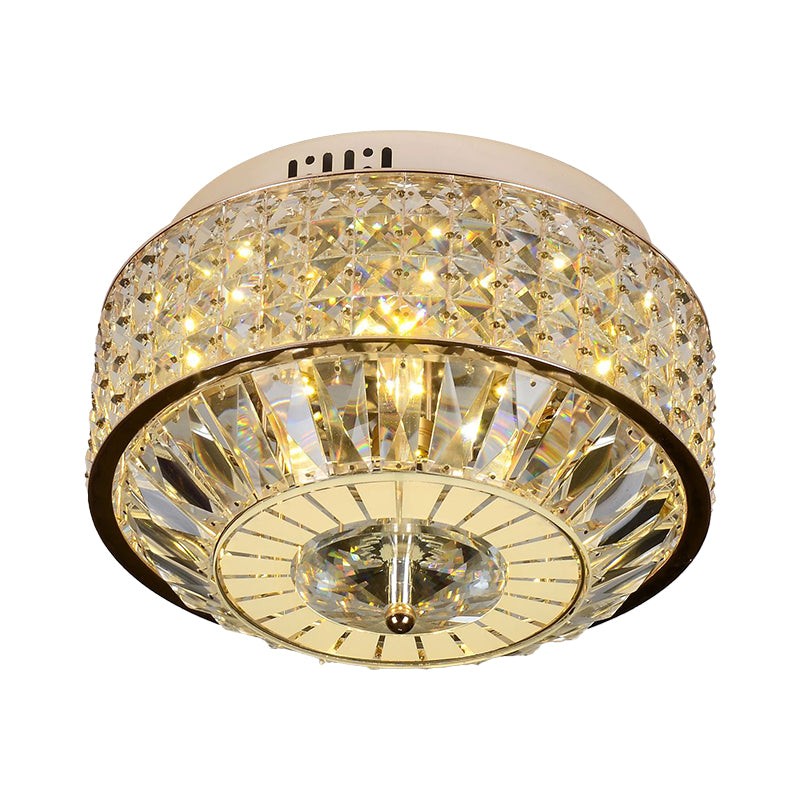 Modern Round Ceiling Mount 12"/16" Wide LED Faceted Crystal Flush Light Fixture in Gold for Bedroom Clearhalo 'Ceiling Lights' 'Close To Ceiling Lights' 'Close to ceiling' 'Flush mount' Lighting' 787052