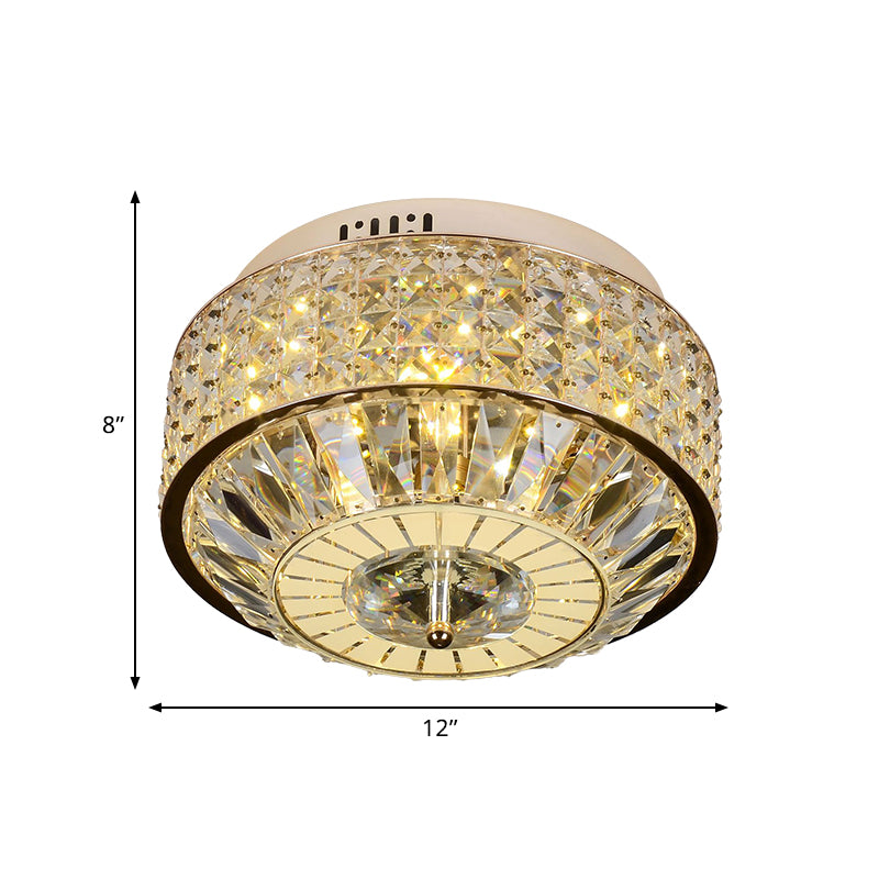 Modern Round Ceiling Mount 12"/16" Wide LED Faceted Crystal Flush Light Fixture in Gold for Bedroom Clearhalo 'Ceiling Lights' 'Close To Ceiling Lights' 'Close to ceiling' 'Flush mount' Lighting' 787053