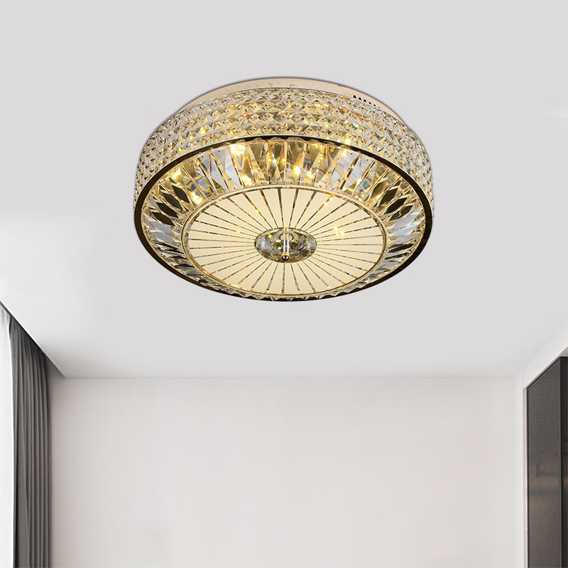 Modern Round Ceiling Mount 12"/16" Wide LED Faceted Crystal Flush Light Fixture in Gold for Bedroom Clearhalo 'Ceiling Lights' 'Close To Ceiling Lights' 'Close to ceiling' 'Flush mount' Lighting' 787055