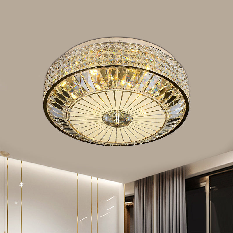 Modern Round Ceiling Mount 12"/16" Wide LED Faceted Crystal Flush Light Fixture in Gold for Bedroom Clearhalo 'Ceiling Lights' 'Close To Ceiling Lights' 'Close to ceiling' 'Flush mount' Lighting' 787056