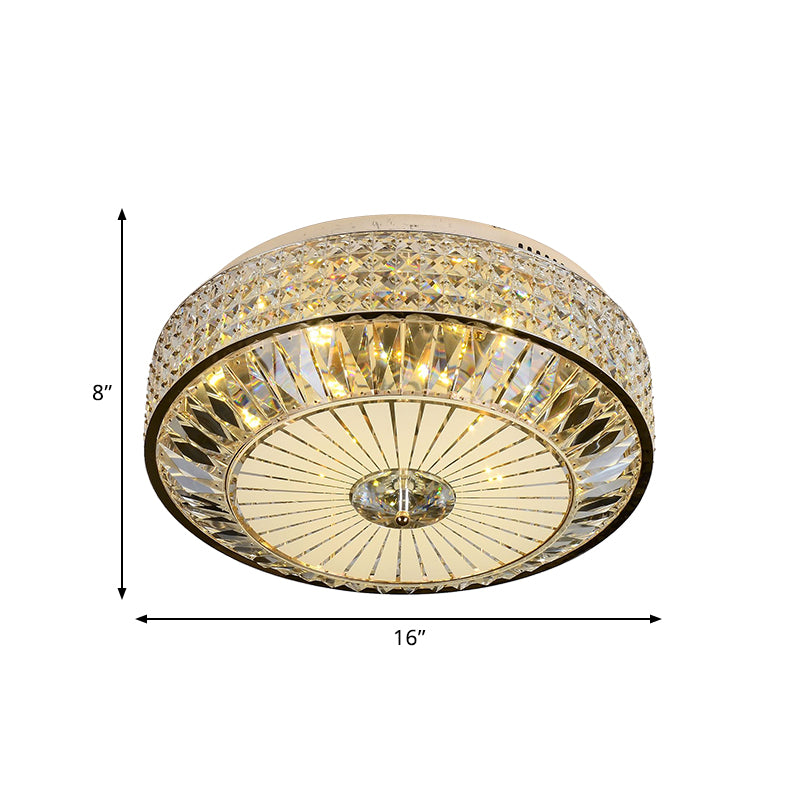 Modern Round Ceiling Mount 12"/16" Wide LED Faceted Crystal Flush Light Fixture in Gold for Bedroom Clearhalo 'Ceiling Lights' 'Close To Ceiling Lights' 'Close to ceiling' 'Flush mount' Lighting' 787058