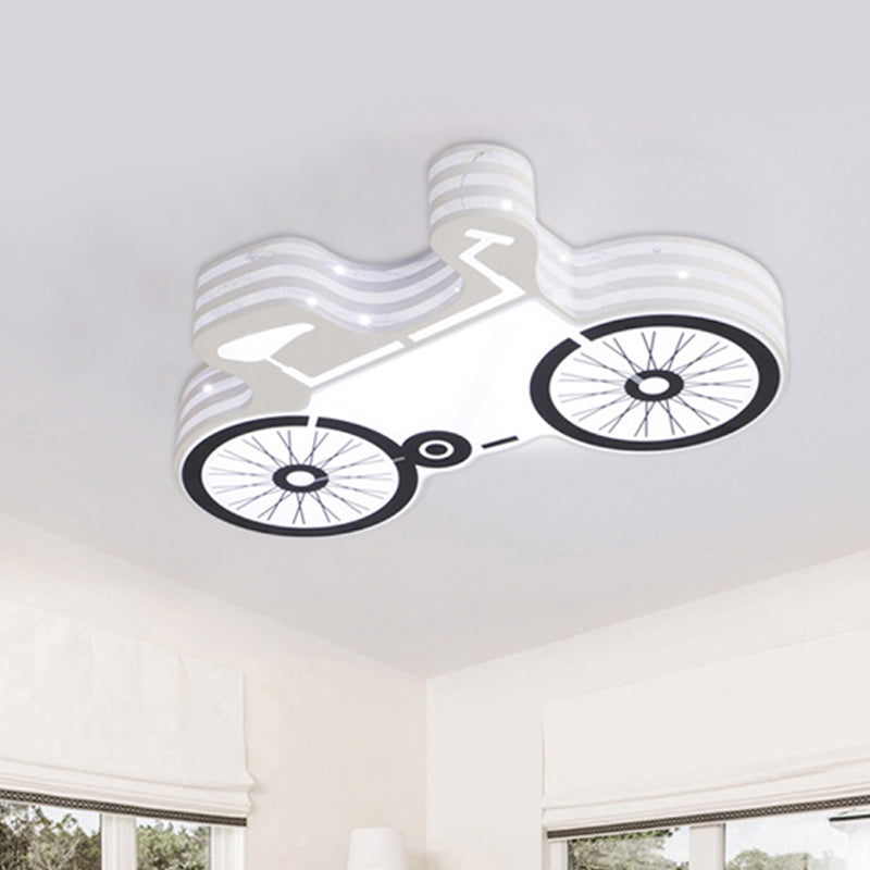 Bicycle Child Dormitory Flushmount Iron Kids LED Close to Ceiling Light with Recessed Diffuser in White White Clearhalo 'Ceiling Lights' 'Close To Ceiling Lights' 'Close to ceiling' 'Flush mount' Lighting' 787059