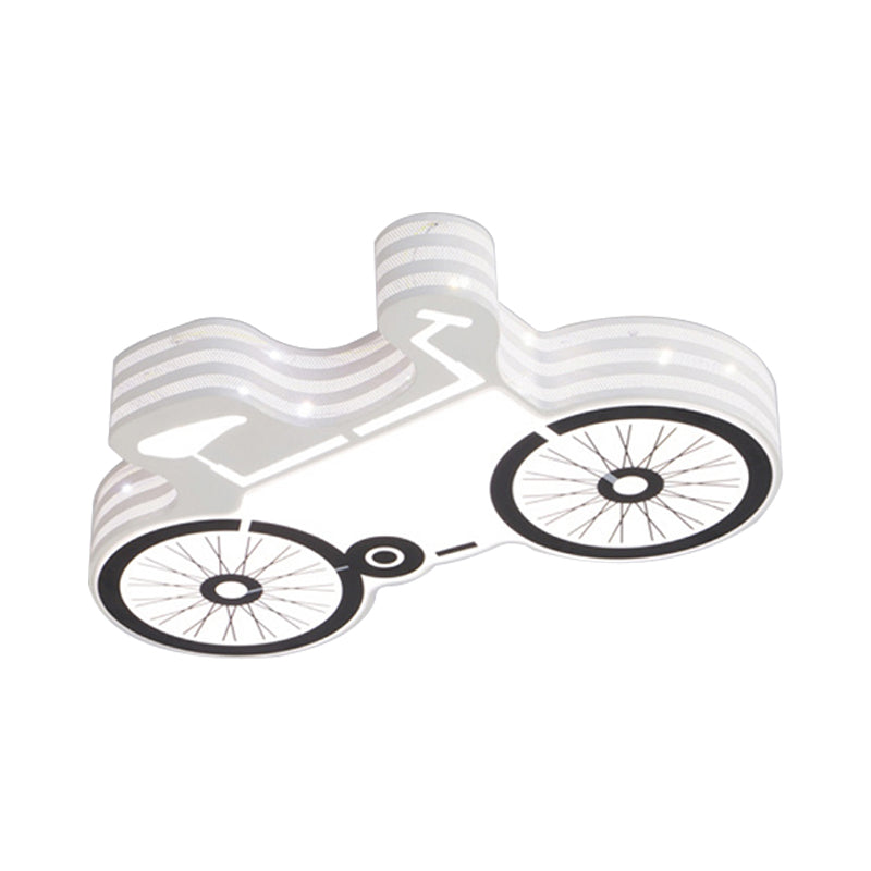 Bicycle Child Dormitory Flushmount Iron Kids LED Close to Ceiling Light with Recessed Diffuser in White Clearhalo 'Ceiling Lights' 'Close To Ceiling Lights' 'Close to ceiling' 'Flush mount' Lighting' 787061_1e415f7a-6267-435e-8aa1-36ca364916d4