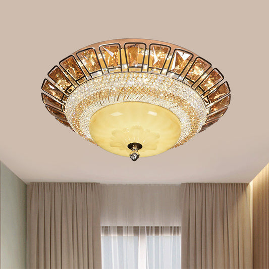 Bowl Cognac and Clear Crystal Ceiling Light Contemporary LED Living Room Flush Mount Fixture in Gold Gold Clearhalo 'Ceiling Lights' 'Close To Ceiling Lights' 'Close to ceiling' 'Flush mount' Lighting' 787067