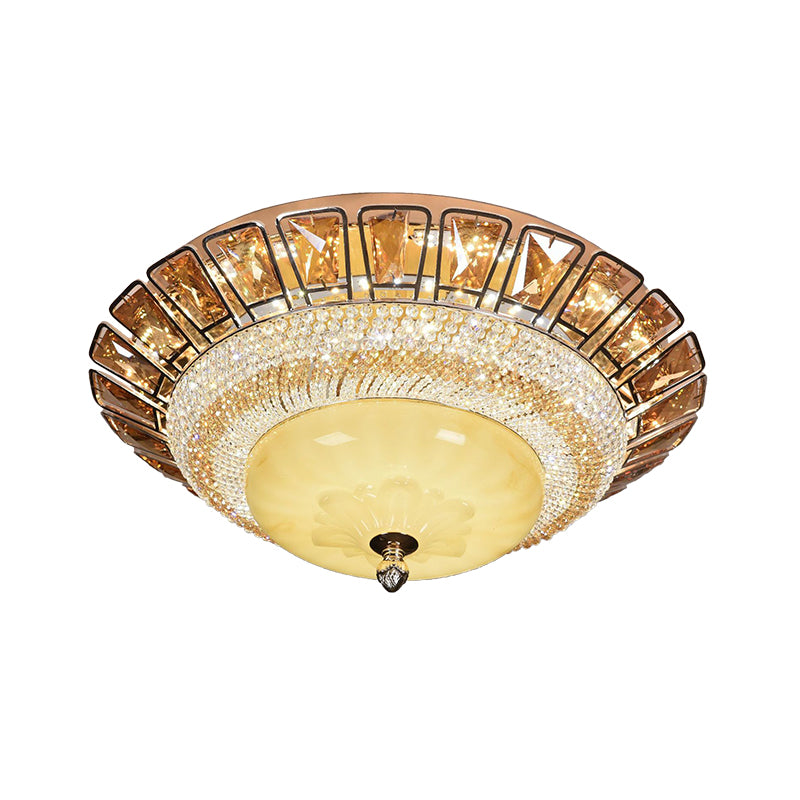 Bowl Cognac and Clear Crystal Ceiling Light Contemporary LED Living Room Flush Mount Fixture in Gold Clearhalo 'Ceiling Lights' 'Close To Ceiling Lights' 'Close to ceiling' 'Flush mount' Lighting' 787069