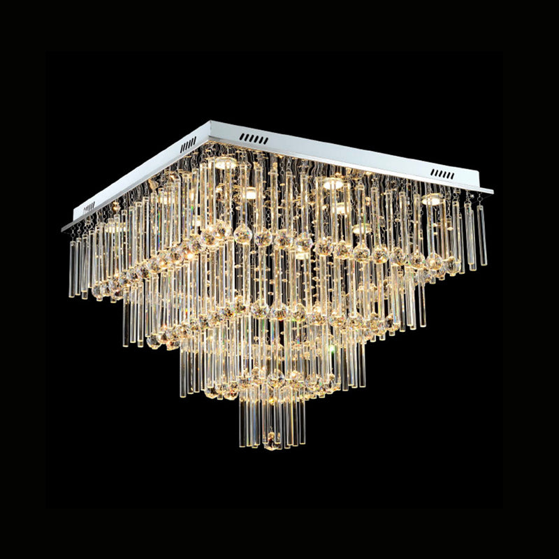 12 Bulbs Flushmount Lighting Simple Style Tiered Square Flute Crystal Ceiling Mount Light in Chrome Clearhalo 'Ceiling Lights' 'Close To Ceiling Lights' 'Close to ceiling' 'Flush mount' Lighting' 787073