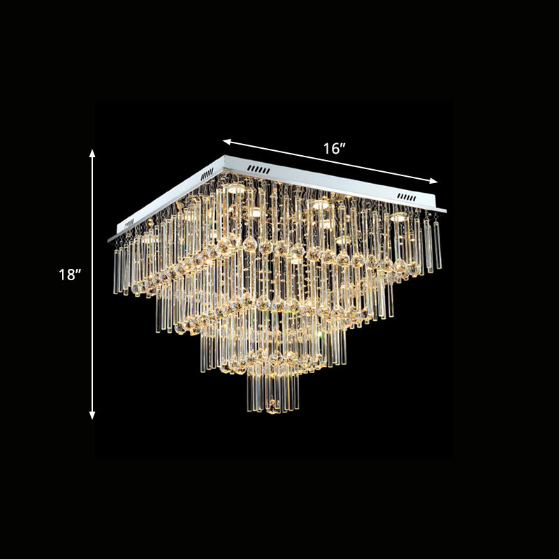 12 Bulbs Flushmount Lighting Simple Style Tiered Square Flute Crystal Ceiling Mount Light in Chrome Clearhalo 'Ceiling Lights' 'Close To Ceiling Lights' 'Close to ceiling' 'Flush mount' Lighting' 787074