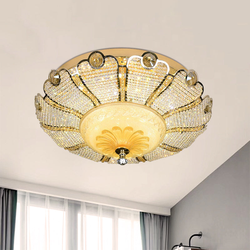 16"/19.5" W LED Flush Mount Spotlight Modernism Scalloped Crystal Close to Ceiling Light in Gold Gold Clearhalo 'Ceiling Lights' 'Close To Ceiling Lights' 'Close to ceiling' 'Flush mount' Lighting' 787075