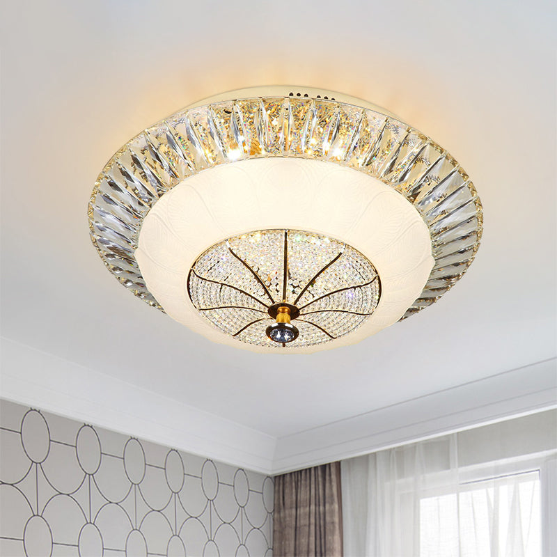 White Bowl Shade Ceiling Mounted Light Contemporary Crystal 16"/19.5" Wide LED Bedroom Flush Mount Lamp White Clearhalo 'Ceiling Lights' 'Close To Ceiling Lights' 'Close to ceiling' 'Flush mount' Lighting' 787092