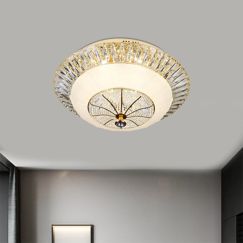 White Bowl Shade Ceiling Mounted Light Contemporary Crystal 16"/19.5" Wide LED Bedroom Flush Mount Lamp Clearhalo 'Ceiling Lights' 'Close To Ceiling Lights' 'Close to ceiling' 'Flush mount' Lighting' 787093