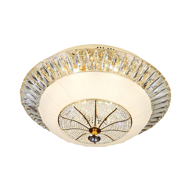 White Bowl Shade Ceiling Mounted Light Contemporary Crystal 16"/19.5" Wide LED Bedroom Flush Mount Lamp Clearhalo 'Ceiling Lights' 'Close To Ceiling Lights' 'Close to ceiling' 'Flush mount' Lighting' 787094