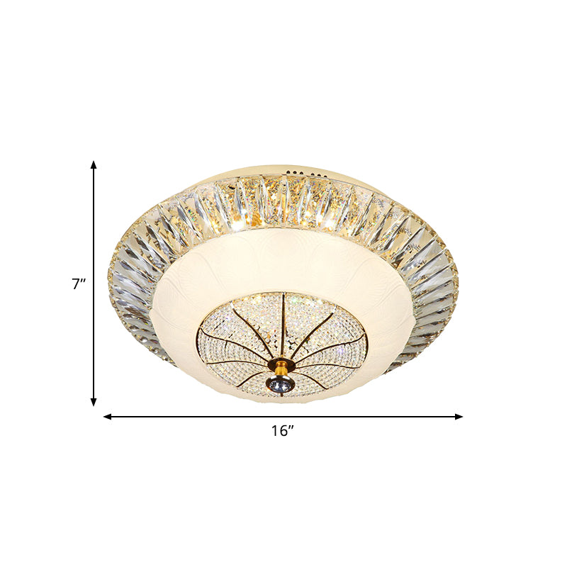 White Bowl Shade Ceiling Mounted Light Contemporary Crystal 16"/19.5" Wide LED Bedroom Flush Mount Lamp Clearhalo 'Ceiling Lights' 'Close To Ceiling Lights' 'Close to ceiling' 'Flush mount' Lighting' 787095