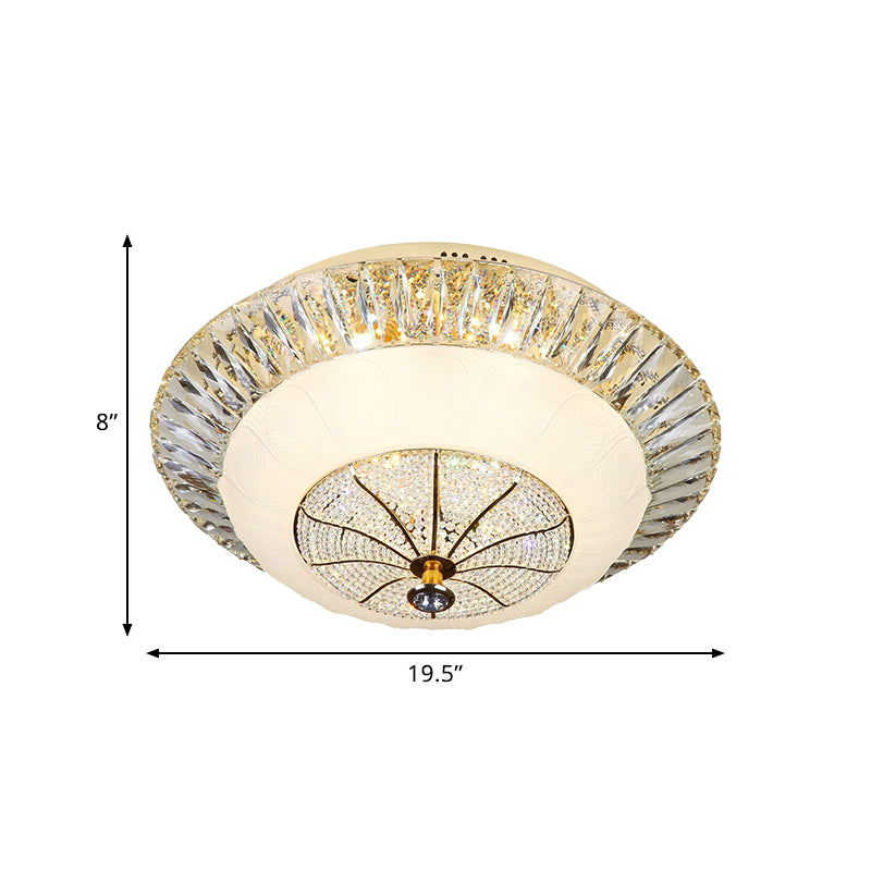 White Bowl Shade Ceiling Mounted Light Contemporary Crystal 16"/19.5" Wide LED Bedroom Flush Mount Lamp Clearhalo 'Ceiling Lights' 'Close To Ceiling Lights' 'Close to ceiling' 'Flush mount' Lighting' 787096