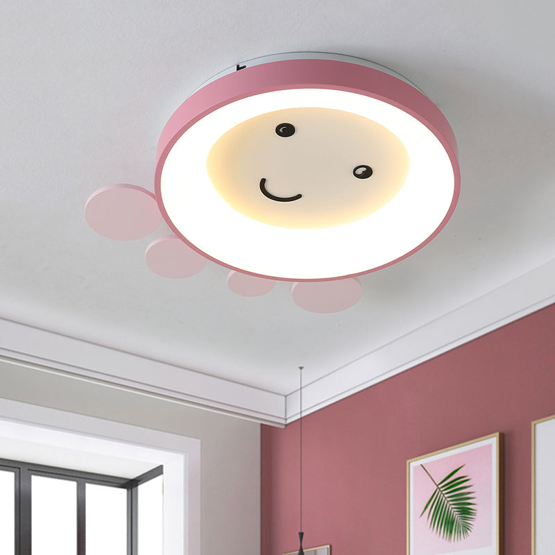 Nursery School LED Ceiling Lamp Kids Pink/Blue Flush Mount Light with Octopus Acrylic Shade Pink Clearhalo 'Ceiling Lights' 'Close To Ceiling Lights' 'Close to ceiling' 'Flush mount' Lighting' 787101