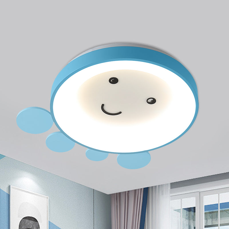 Nursery School LED Ceiling Lamp Kids Pink/Blue Flush Mount Light with Octopus Acrylic Shade Blue Clearhalo 'Ceiling Lights' 'Close To Ceiling Lights' 'Close to ceiling' 'Flush mount' Lighting' 787105