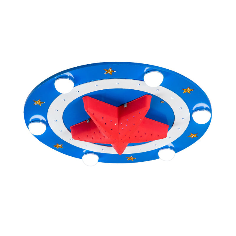 Wood Round Flush Mount Lamp Kids 6-Head Blue Ceiling Flushmount Fixture with Red Starfish Shade Clearhalo 'Ceiling Lights' 'Close To Ceiling Lights' 'Close to ceiling' 'Flush mount' Lighting' 787127