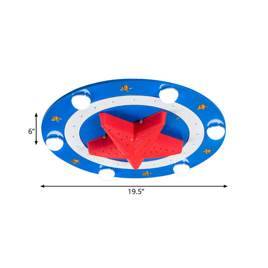 Wood Round Flush Mount Lamp Kids 6-Head Blue Ceiling Flushmount Fixture with Red Starfish Shade Clearhalo 'Ceiling Lights' 'Close To Ceiling Lights' 'Close to ceiling' 'Flush mount' Lighting' 787128