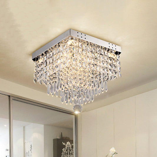 Tiered Square Living Room Flushmount Modernist Faceted Crystal LED Chrome Close to Ceiling Light Chrome Clearhalo 'Ceiling Lights' 'Close To Ceiling Lights' 'Close to ceiling' 'Flush mount' Lighting' 787133