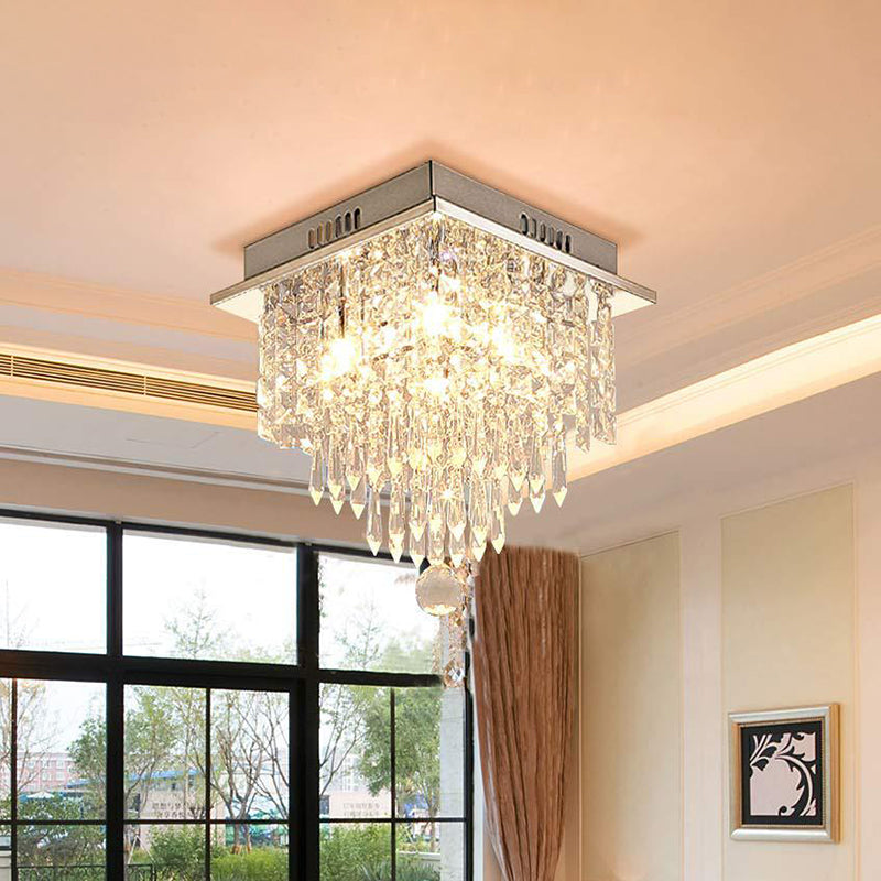 Tiered Square Living Room Flushmount Modernist Faceted Crystal LED Chrome Close to Ceiling Light Clearhalo 'Ceiling Lights' 'Close To Ceiling Lights' 'Close to ceiling' 'Flush mount' Lighting' 787134