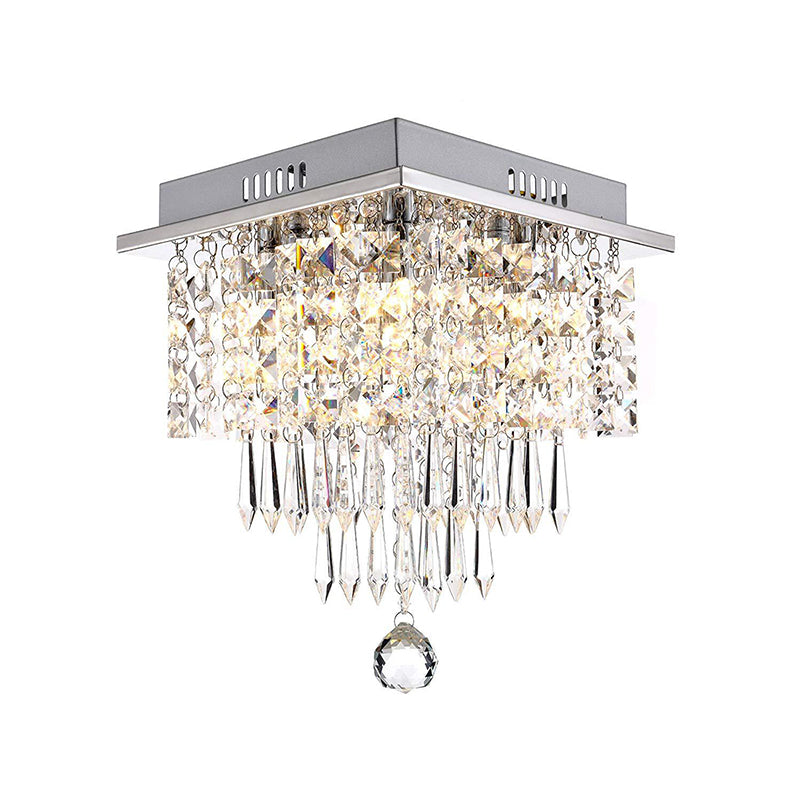 Tiered Square Living Room Flushmount Modernist Faceted Crystal LED Chrome Close to Ceiling Light Clearhalo 'Ceiling Lights' 'Close To Ceiling Lights' 'Close to ceiling' 'Flush mount' Lighting' 787135