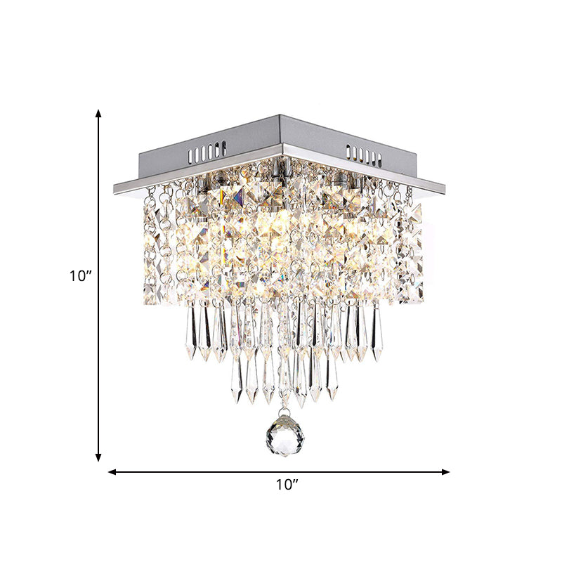 Tiered Square Living Room Flushmount Modernist Faceted Crystal LED Chrome Close to Ceiling Light Clearhalo 'Ceiling Lights' 'Close To Ceiling Lights' 'Close to ceiling' 'Flush mount' Lighting' 787136