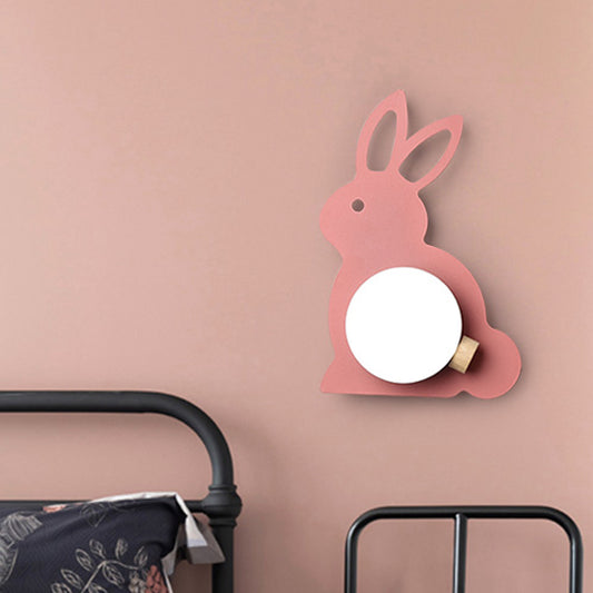 Rabbit Flush Mount Wall Sconce Cartoon Iron 1 Bulb Pink/Blue Wall Mount Light with Ball Lampshade Clearhalo 'Wall Lamps & Sconces' 'Wall Lights' Lighting' 787138