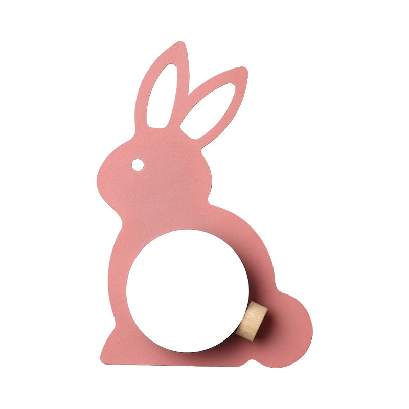 Rabbit Flush Mount Wall Sconce Cartoon Iron 1 Bulb Pink/Blue Wall Mount Light with Ball Lampshade Clearhalo 'Wall Lamps & Sconces' 'Wall Lights' Lighting' 787139