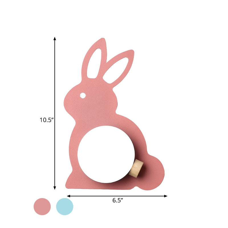 Rabbit Flush Mount Wall Sconce Cartoon Iron 1 Bulb Pink/Blue Wall Mount Light with Ball Lampshade Clearhalo 'Wall Lamps & Sconces' 'Wall Lights' Lighting' 787140