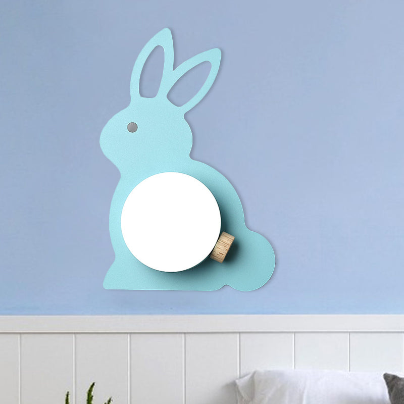 Rabbit Flush Mount Wall Sconce Cartoon Iron 1 Bulb Pink/Blue Wall Mount Light with Ball Lampshade Blue Clearhalo 'Wall Lamps & Sconces' 'Wall Lights' Lighting' 787141