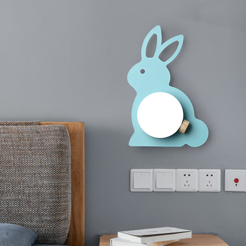 Rabbit Flush Mount Wall Sconce Cartoon Iron 1 Bulb Pink/Blue Wall Mount Light with Ball Lampshade Clearhalo 'Wall Lamps & Sconces' 'Wall Lights' Lighting' 787142