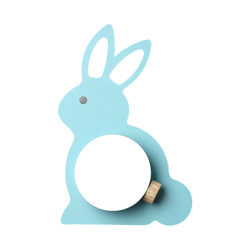 Rabbit Flush Mount Wall Sconce Cartoon Iron 1 Bulb Pink/Blue Wall Mount Light with Ball Lampshade Clearhalo 'Wall Lamps & Sconces' 'Wall Lights' Lighting' 787143