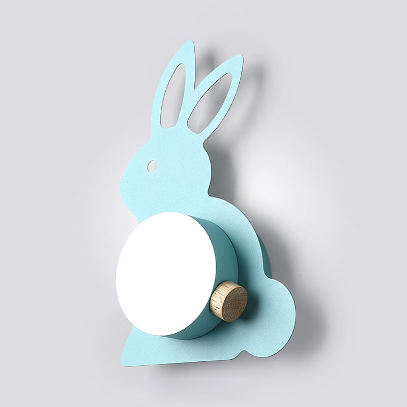 Rabbit Flush Mount Wall Sconce Cartoon Iron 1 Bulb Pink/Blue Wall Mount Light with Ball Lampshade Clearhalo 'Wall Lamps & Sconces' 'Wall Lights' Lighting' 787144