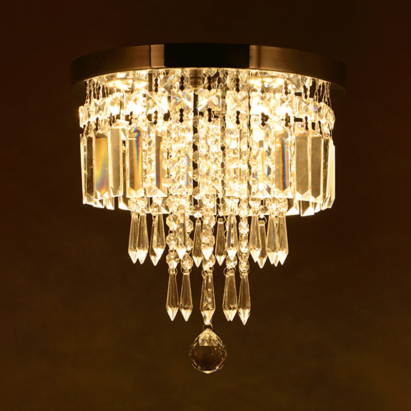 Chrome 8"/10" Wide LED Flush Mount Lamp Modernist Faceted Crystal Tiered Round Close to Ceiling Light Clearhalo 'Ceiling Lights' 'Close To Ceiling Lights' 'Close to ceiling' 'Flush mount' Lighting' 787147